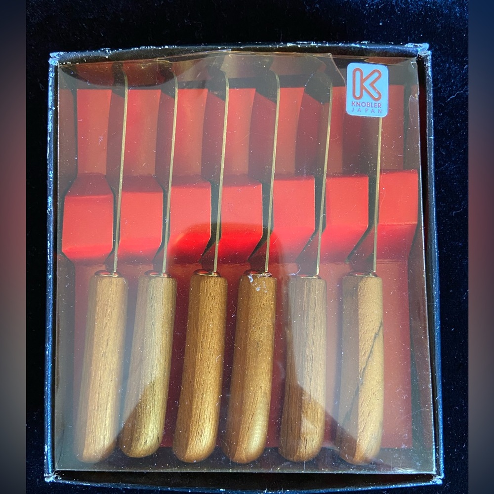 Set of 6 KNOBLER Japan Wood Handle Butter Spreaders NIP Vintage